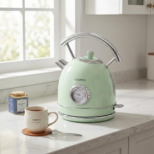 Hervidor eléctrico retro 1.7L, acero inoxidable, cierre automático miniatura 5