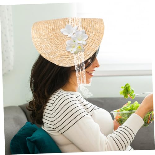 Wide Brim Straw Hat for Women Straw Hat Flower Lolita Outdoor Sun Protection Fashionable Headwear Khaki3