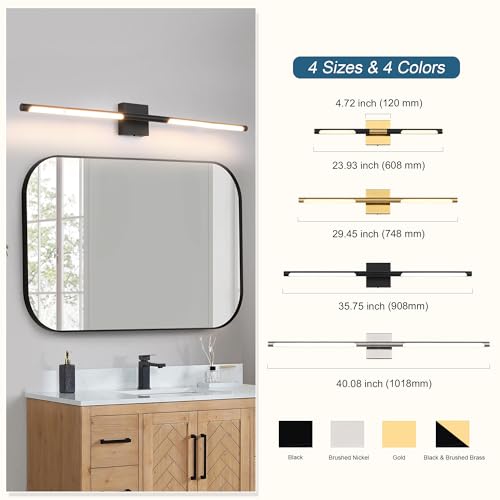 Image of TODOLUZ 40-Inch 5CCT 22W LED Bathroom Light Fixture, Modern Black 2700K-5500K Vanity Lighting Wall Sconce Lamp with Rotatable Lamp Tube
