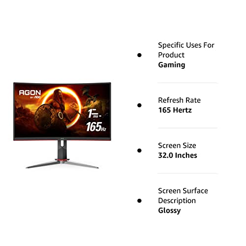 Aoc Cq32G2S 31.5-Inch Qhd 2560 X 1440 Curved 1Ms 165Hz Freesync 3-Sided Frameless Design Gaming Monitor (Renewed) #TOP7