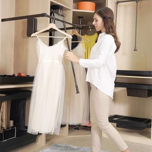 Adjustable Pull Down Closet Rod - 15 lbs Capacity, Stainless Steel Soft-Close Wardrobe Lift Rail Organizer for Clothes, Two-Way Buffering, Silver, 930x1250mm