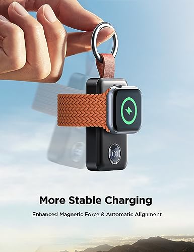 JOYROOM Portable 2000mAh Wireless Charger Compatible for Apple Watch Series 10/9/8/7/6/5/4/3/2/1/SE/UItra 2/Ultra, Compact Magnetic iWatch Charger Keychain Style Travel Essentials (Black) image 4