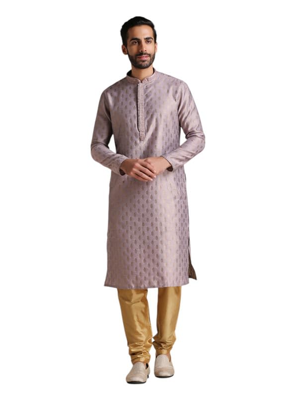 Image of Manyavar Men's Jacquard Hand Embroidered Kurta Set (2pcs)