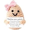 Mini Positive Cute Funny Life Potato Knitted Holding Card Creative Cute Crochet Decpr Cheer Up Valentine Gifts for Lovers, Emotional Support Gift for Friends, Family, Collegues,Co-Workers