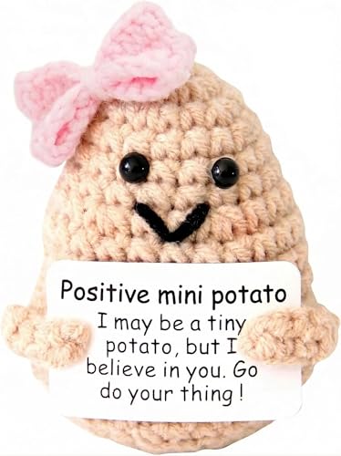 qyqkfly Mini Positive Cute Funny Life Potato Knitted Holding Card Creative Cute Crochet Decpr Cheer...