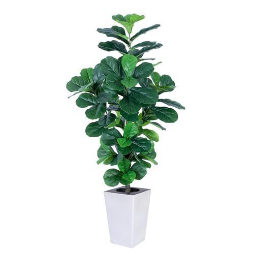 Fiddle Leaf Fig Tree, 5ft Tall Fake Silk Tree in White Planter, Faux Floor Plants with 108 Fiddle Leaves, Artificial Plants for Home Office Decor Indoor