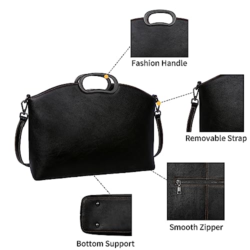 Heshe Genuine Leather Handbags For Women Shoulder Purse Bag With Metal Top-Handle Handbag Designer Crossbody Purse Bag (Black) #TOP5