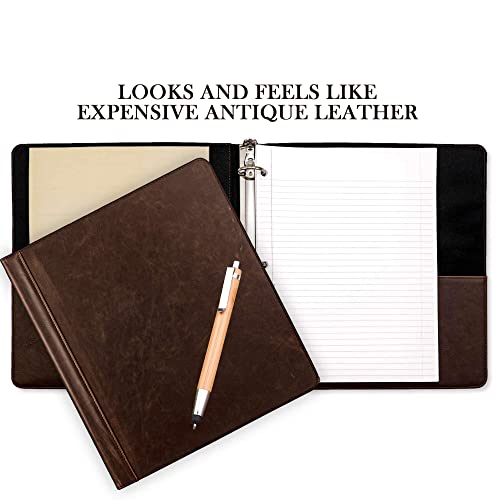 Lee Vintage Professional 3 Ring Binder Organizer, 1.5-Inch Round Rings, 8.5" X 11" Sheet Size, 2 Inner Pockets, Appearance Of Antique Brown Leather, Pen Included #TOP3