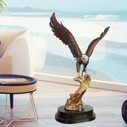 Estatua de águila calva de bronce de 27.5 pulg con base de mármol miniatura 7