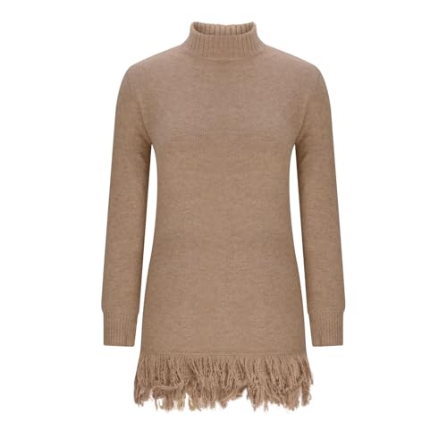 Women's Long Sleeve High Neck Sweater Casual Slim Fall Winter Basic Pullover Fashion Fringe Hem Sweaters Jumper Tops2