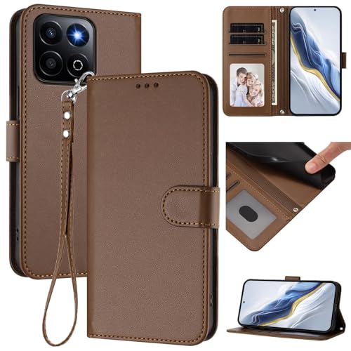 Pzwoxukhov Compatible with Honor 200 Smart Case Cover,Compatible with Honor X7C Phone Case,Solid Color flip Shockproof Case Cover Brown
