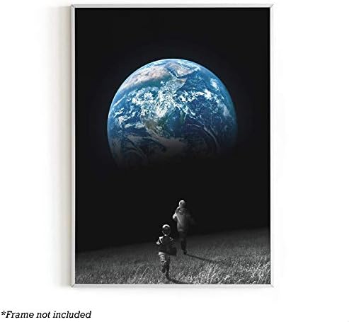 Space Wall Decor and Moon Art By Haus and Hues | Banksy Wall Art, Trippy Posters for Boys, Cool Posters for Guys, Moon Decor and Poster, Moon Painting, Moon Picture Wall Art, 12” x 16” (On The Moon)