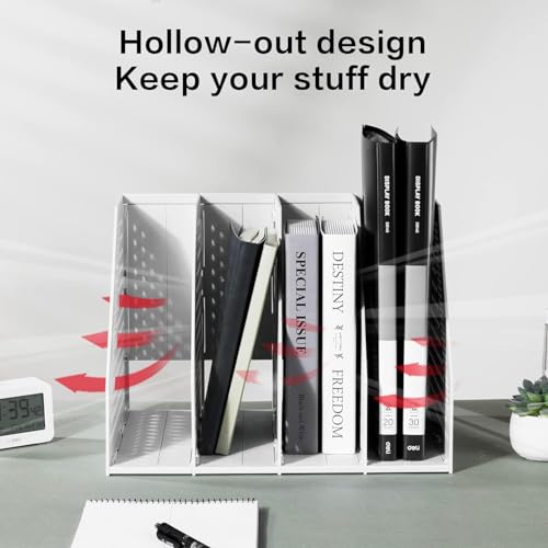 Taicols Faltbarer Stehsammler, Einziehbare Zeitschriftenhalter, Aktenmagazinhalter mit 4 Fächer, Schreibtisch Organizer für Büro-Organisation, Platzsparende Aktenmagazinhalter (Weiß, 4 Fächer)