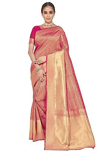 Glory Sarees Women’s Banarasi Silk Saree With Blouse Piece (Kara146_Pink)