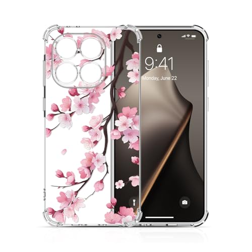 Xkladz Transparente Hülle für Xiaomi 15T 5G Handyhülle Klare Stoßfeste Weiches TPU Silikon Case Soft Schutzhülle mit Motiv für Mädchen Jungen Dünn Slim Cute Cover Sakura