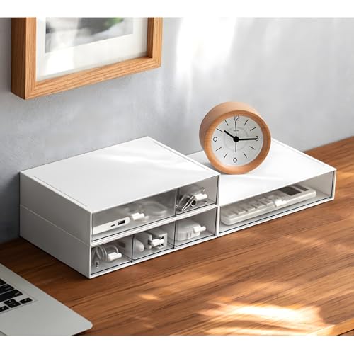 OSteed Desktop Organiser with 5 Drawers, Stackable Plastic Storage Box on Desk - Image 4