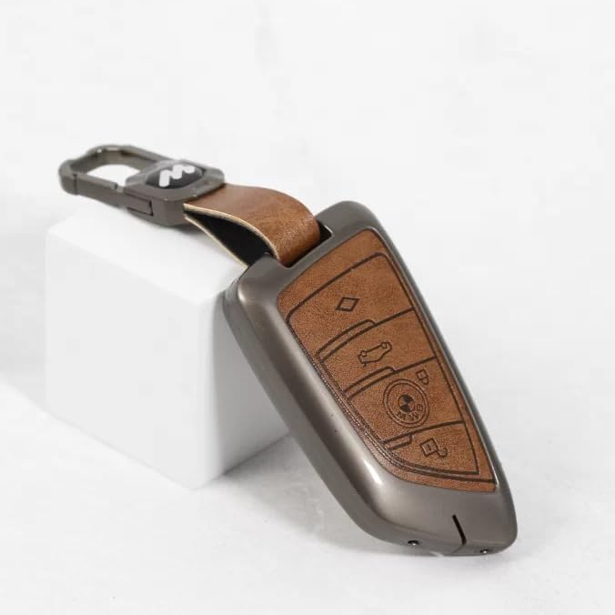 Image of Metal Alloy Leather Key case for BMW 4 Button Smart Key (TAN)