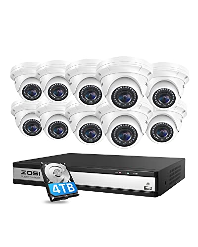 ZOSI 16CH 4K POE Security Camera System, H.265+ 16 Channel 8MP CCTV NVR with 4TB HDD for 24/7 Recording, 10 x Wired 5MP PoE IP Cameras Outdoor Indoor, 80ft Night Vision, Motion Alerts, Remote Access