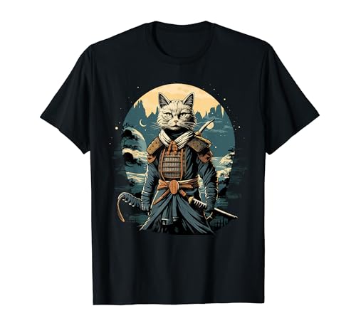 Katana ninja japonesa Noble Samurai Cat Warrior Moonlight Camiseta