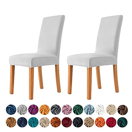 MILARAN Velvet Chair Covers for Dining Room, Soft Stretch Seat Slipcover, Washable Removable Parsons Chair Protector, Set of 2, Light Gray