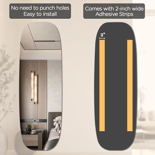 Image of iCAGY Acrylic Full Body Mirror - Self-Adhesive Shatterproof Wall Mirror, Ultra-Thin 0.06 inch Lightweight for Home Gym, Bedroom, Closet Door - Frameless Easy Install (2, Oval, 20 inch W x 57 inch L)