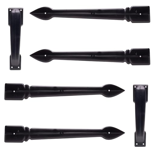 Decorative Garage Door Hardware Kit, 6-Piece Faux Carriage House Handles and Hinges, Screw Mounted Black Traditional Style Accents for Curb Appeal, Easy DIY Install, Made in USA