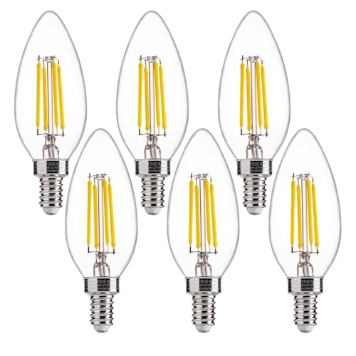 Image of FLSNT 5000K Daylight B10 Dimmable 4W LED E12 Candelabra Bulbs, 40W Equivalent LED Chandelier Candle Bulbs, Clear Glass Finishing, 6 Pack UL,CA65 Listed.