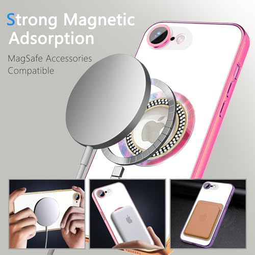 Image of Misscase for iPhone 17e Case& iPhone 16e Magnetic Glitter Case Compatible with MagSafe,Full Protection Slim Shockproof Anti-Scratch Case with Camera Lens Protector Dust-Proof Cover for Women Pink