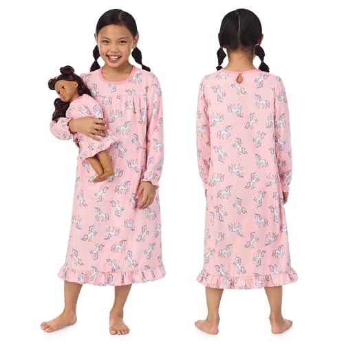 Saint Eve Kids Girl and Doll Matching Nightgown Set, Long Sleeve Soft Flannel Sleep Dress2