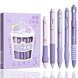 LSLSHY Cute Gel Pens 5Pcs Retractable Quick Dry Ink Pens 0.5mm Fine Point Black Ink Kawaii Smooth Writing Pens for School Office Supplies Aesthetic pretty pens (Purple ice cream)