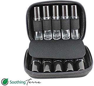 Soothing Terra Kumi Roller Bottle Carrying Case for Essential Oils - Portable Hard Shell Travel Case (Black)