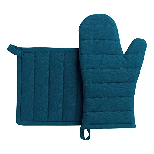 Winkler - Lot gant/manique Jona – Coton recyclé - Protection de cuisine, barbecue, pâtisserie – Dessous de plat en tissu