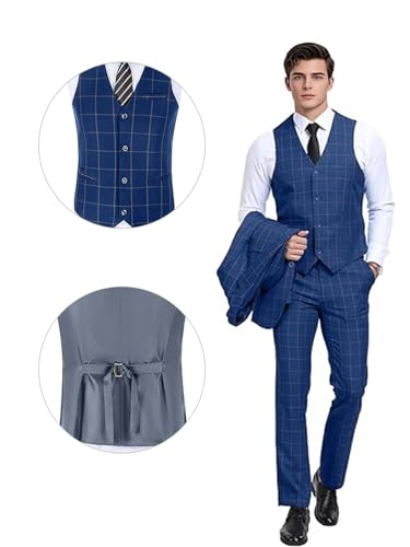 Men's Suit Set 3 Pieces Plaid Slim Fit Suit Formal Bussiness Wedding Suit Casual Prom Tuxedos Blazer Vest Pant3