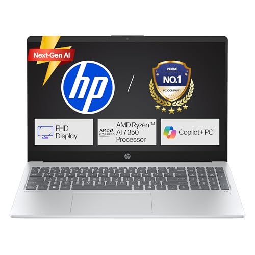 Image of HP OmniBook 3 AMD Ryzen AI 7 350 Next Gen AI Laptop, (16GB DDR5, 512GB SSD), Anti-Glare,15.6'' /39.6cm FHD, Win11,Office24, Silver,1.7kg, FHD Camera w /Privacy Shutter, Backlit, fn0039AU