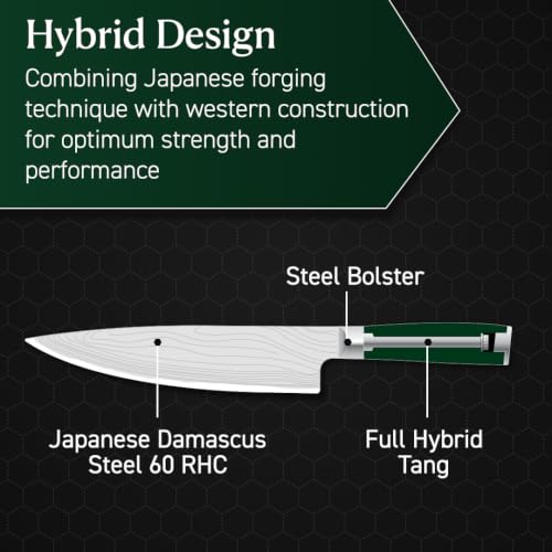 Image of HexClad Espresso 7 Piece Japanese Damascus Stainless Steel Blade Essential Knife Set with Magnetic Knife Block, Full Tang Construction, Pakkawood Handle