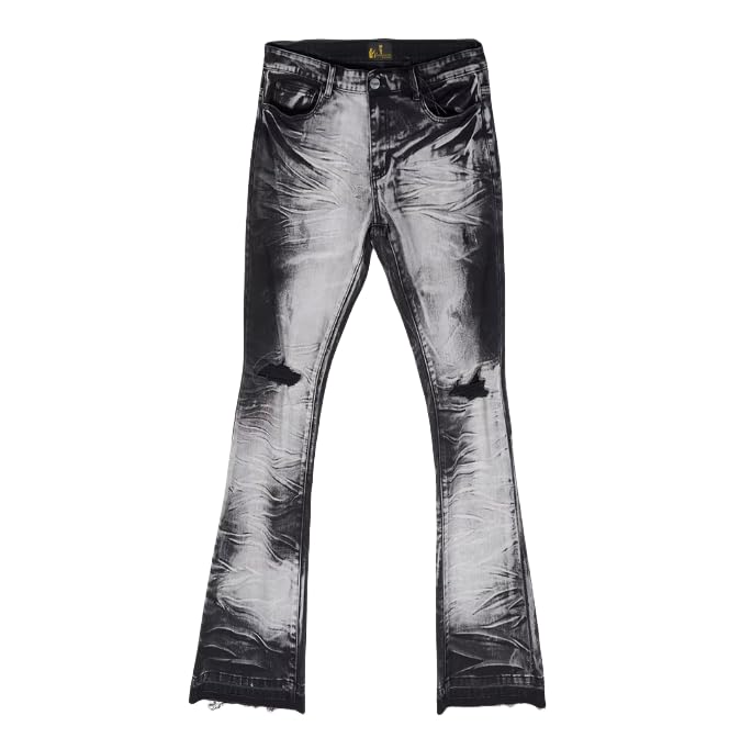 Men's Mid-Rise Jeans, Slim Flared Pants, Tie-dye with Holes, Casual Hip-hop Style Men's Jeans