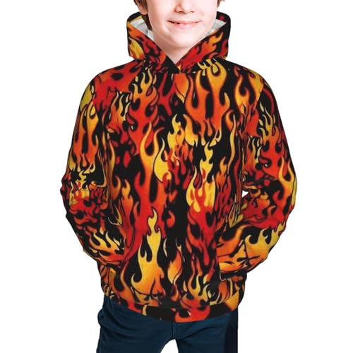 Burning Red Flame Boy, Girls Sports Shirt Youth Pullover Fashion Hooded Sweatshirt