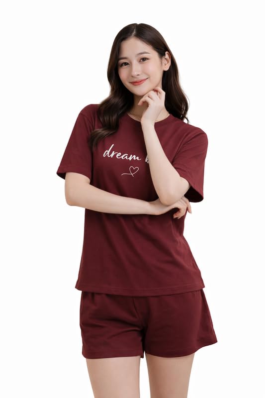 Image of KSHS Women Cotton Night Suit Top & Shorts Set | Loose Fit Printed Nightwear Co Ord Set Stylish Western | Soft Breathable Sleepwear Shorts with Pocket for Women