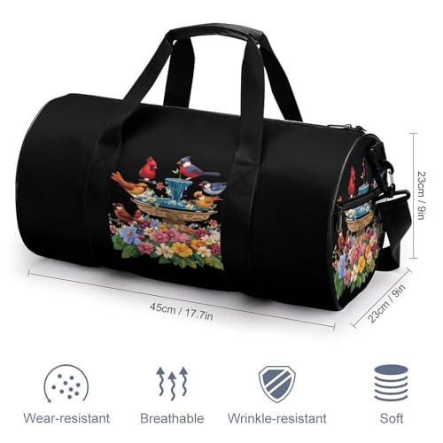 Cardinal & Chickadee Birds Spring Flowers Sports Gym Bag Travel Duffel Workout Bag with Adjustable Strap2