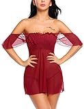  Nacthemd Sexy Negligee Nachtkleid Kurz Babydoll Dessous Kleid Lingerie Nachtwäsche Sleepwear Träger Kleid Unterkleid