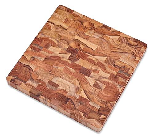 Weekolor, Square Butcher Block Cutting Board, Teak Wood End Grain, Thick Prep Station 14X14X1.5 In, Juice Groove, Reversible Charcuterie Board, Vegetable, Fruit, Bread Cheese Board #TOP1