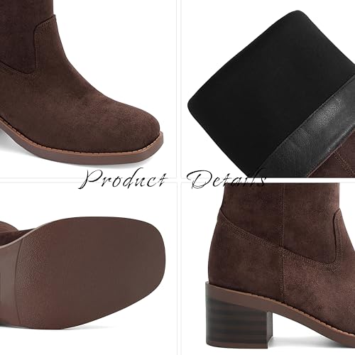 Image of DOEYG Women's Banana Knee High Boots Square Toe Chunky Block Heel Tall Boots Wide Calf Fashion Comfortable Casual Pull on Long Boots