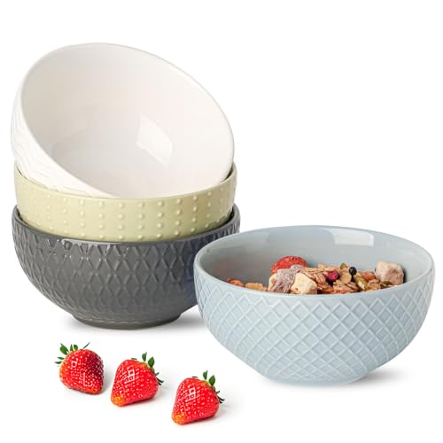 HASENSE Ceramic Cereal Bowls Set of 4, 26 OZ Soup...