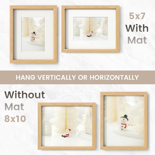 Image of 8x10 Picture Frame Set of 3, USA-Sourced Natural Oak Wood Photo Collage Frame with HD Tempered Glass, Modern Simple 8 x 10 Wooden Frame Matted to 5x7, Gallery Frames for Art, Wall or Tabletop Display