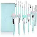 DUAIU Makeup Brushes Set 16Pcs Premium Synthetic Make up Brushes Blue Wooden Handle for Foundation Concealers Blush Eyeshadow Eyebrow Professional Make Up Brush Kits with Cosmetic Bag