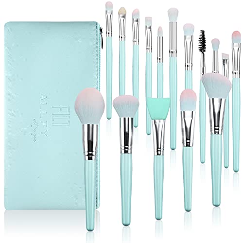 Duaiu Makeup Brushes Set 16Pcs Premium Synthetic Make Up Brushes Blue Wooden Handle For Foundation Concealers Blush Eyeshadow Eyebrow Professional Make Up Brush Kits With Cosmetic Bag #TOP26