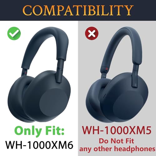 Image of SOULWIT Earpads Replacement for Sony WH-1000XM6(WH1000XM6) Noise Canceling Headphones, Ear Pads Cushions with Soft Protein Leather and High-Density Memory Foam - Midnight Blue