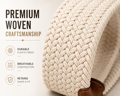 Image of MaheTri Braided Canvas Stretchable Elastic Woven Belt For Men (Upto 48 inch) | Premium Fabric Cloth Adjustable & Hole Free Elastic Belt for Men & Women