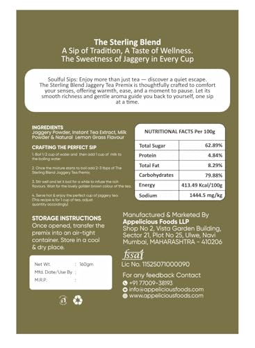 Image of The Sterling Blend Jaggery Tea Premix Powder - Ginger & Lemongrass Flavour| Naturally Sweetened with Jaggery | No Refined Sugar | Smooth, Balanced Chai for Slow Mornings, Work Breaks & Urban Chai Rituals | Combo Pack of 2