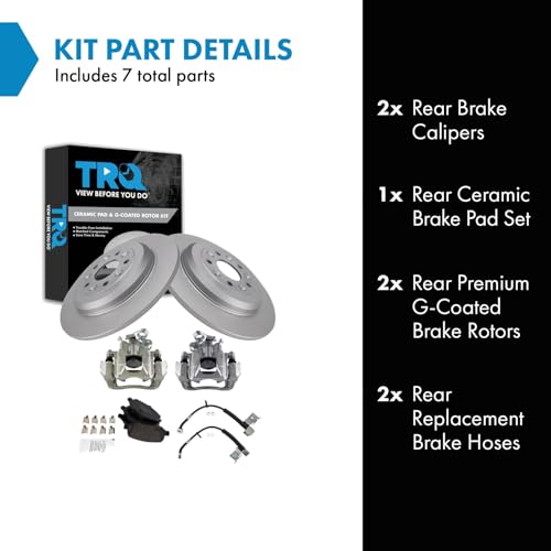 Image of TRQ Rear Brake Pad and Rotor Set Ceramic G Coated Rotors Calipers Compatible with 2011 Ford Explorer